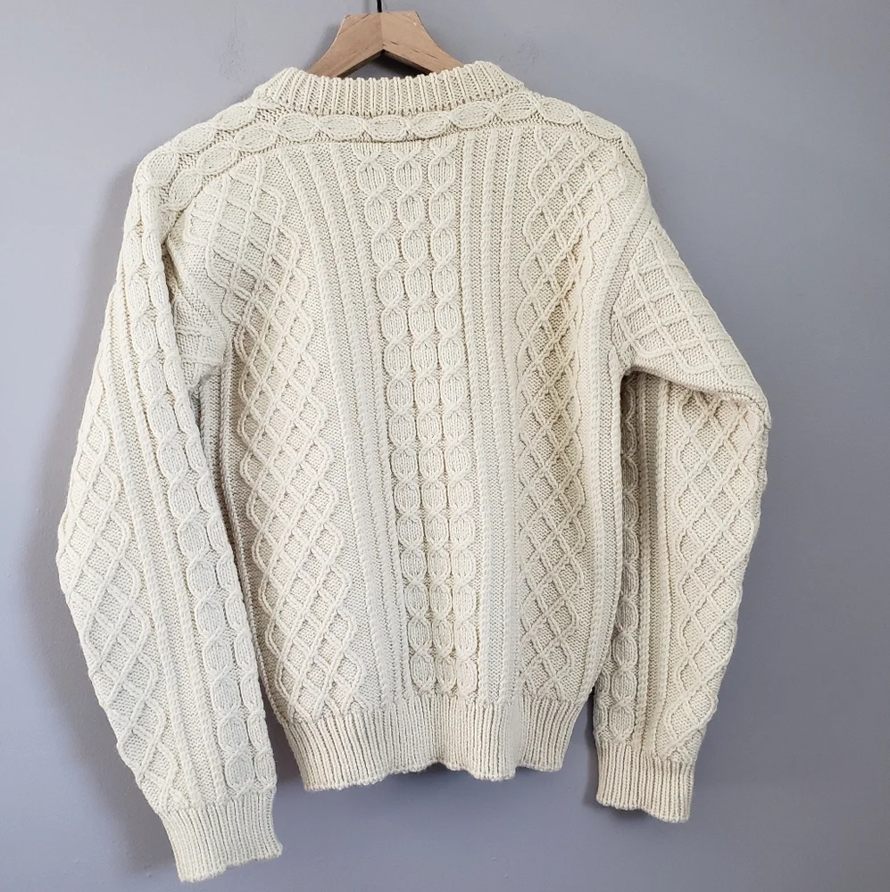 Tory Burch Cable Knit Fringe Wool Sweater Cream Crew Pullover Sweater SZ Medium